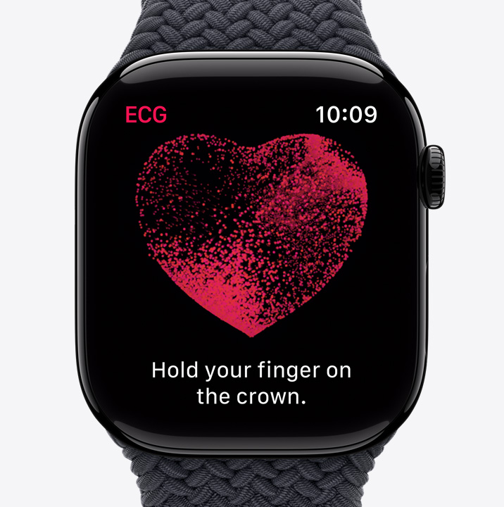 Η οθ?νη του app ΗΚΓ σε ?να Apple Watch Series 10 που δε?χνει μια κυματομορφ? και ?να χρον?μετρο αντ?στροφη? μ?τρηση? στα 24?δευτ.